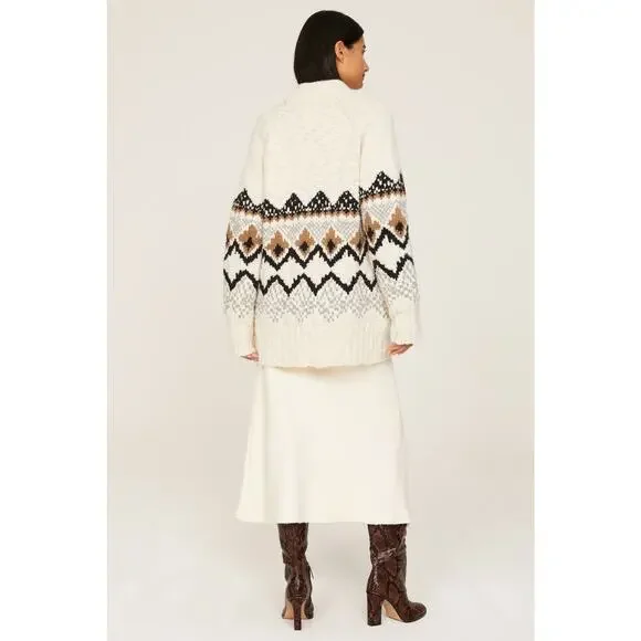 Vanessa Bruno Sz L Cream Vivi Fair Isle Nordic Oversized Wool Cardigan Sweater - Picture 2 of 6